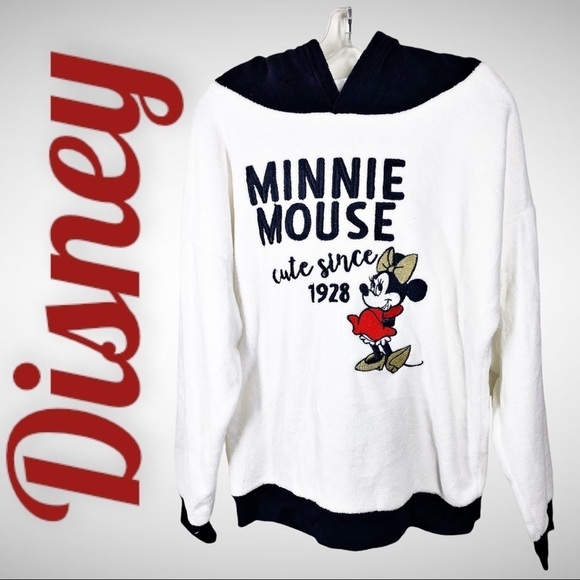 DISNEY Minnie Mouse White Fleece Hoodie w/Bow‎ & Ears, Size Medium (8-10) - Picture 2 of 10